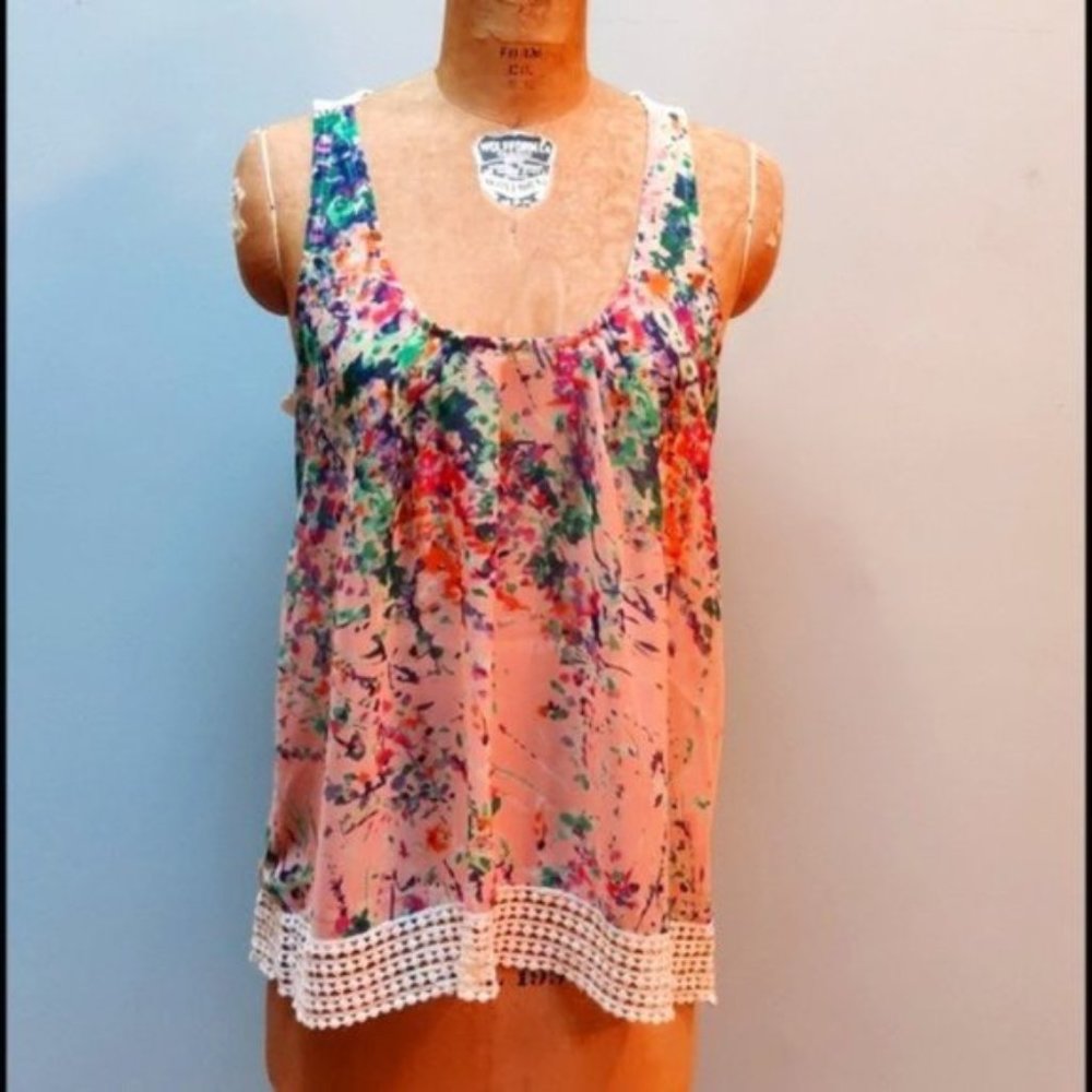Collective Concepts Peach Floral Lace Tank